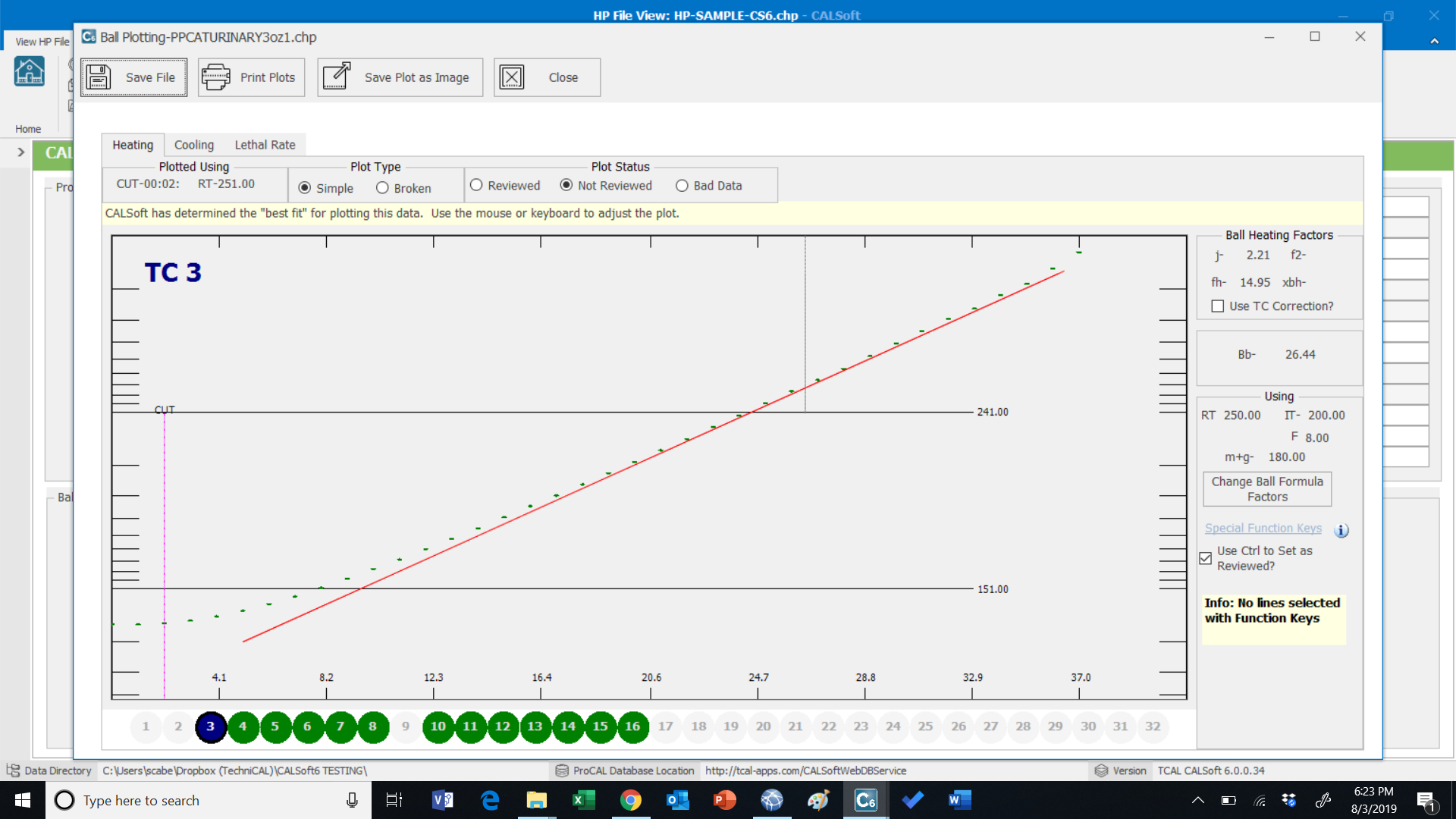 CALSoft 6 software ball plot screen