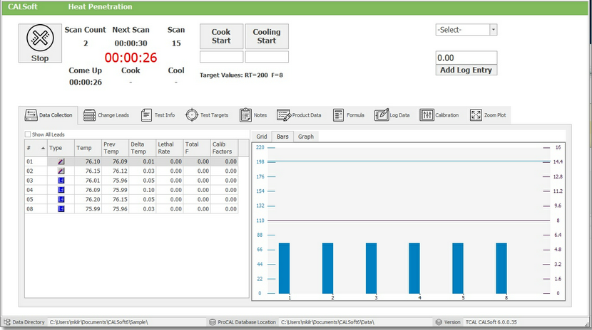 CALSoft 6 software data collection screen