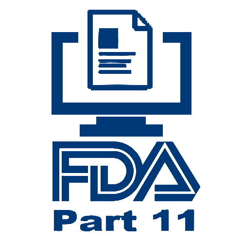 Icon showing the FDA logo, a computer screen and text that says Part 11