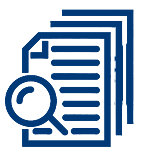 Icon showing a magnifying glass and a stack of documents
