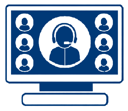 Icon of a computer screen showing a multi-person virtual meeting video call