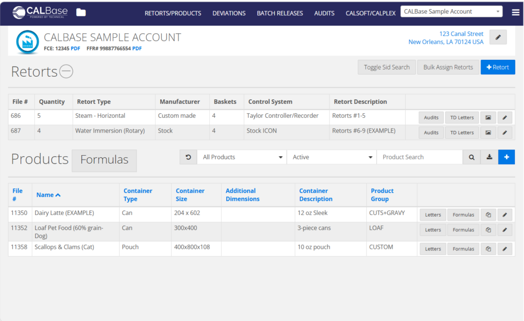 Screenshot of CALBase software